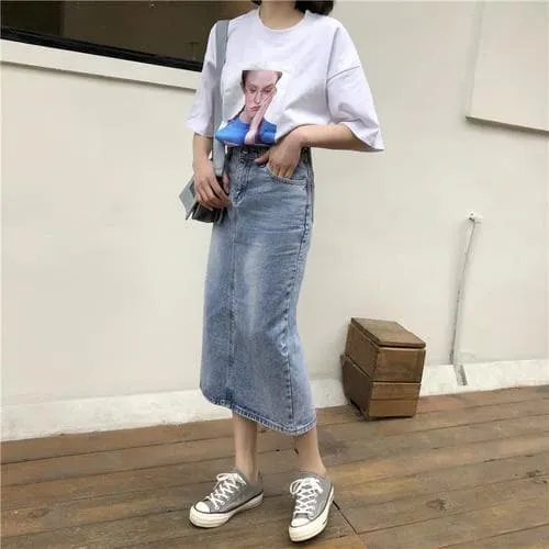 Denim Skirt with Hem Split