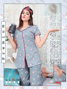 Designer Collar Grey Night Wear Set for Women