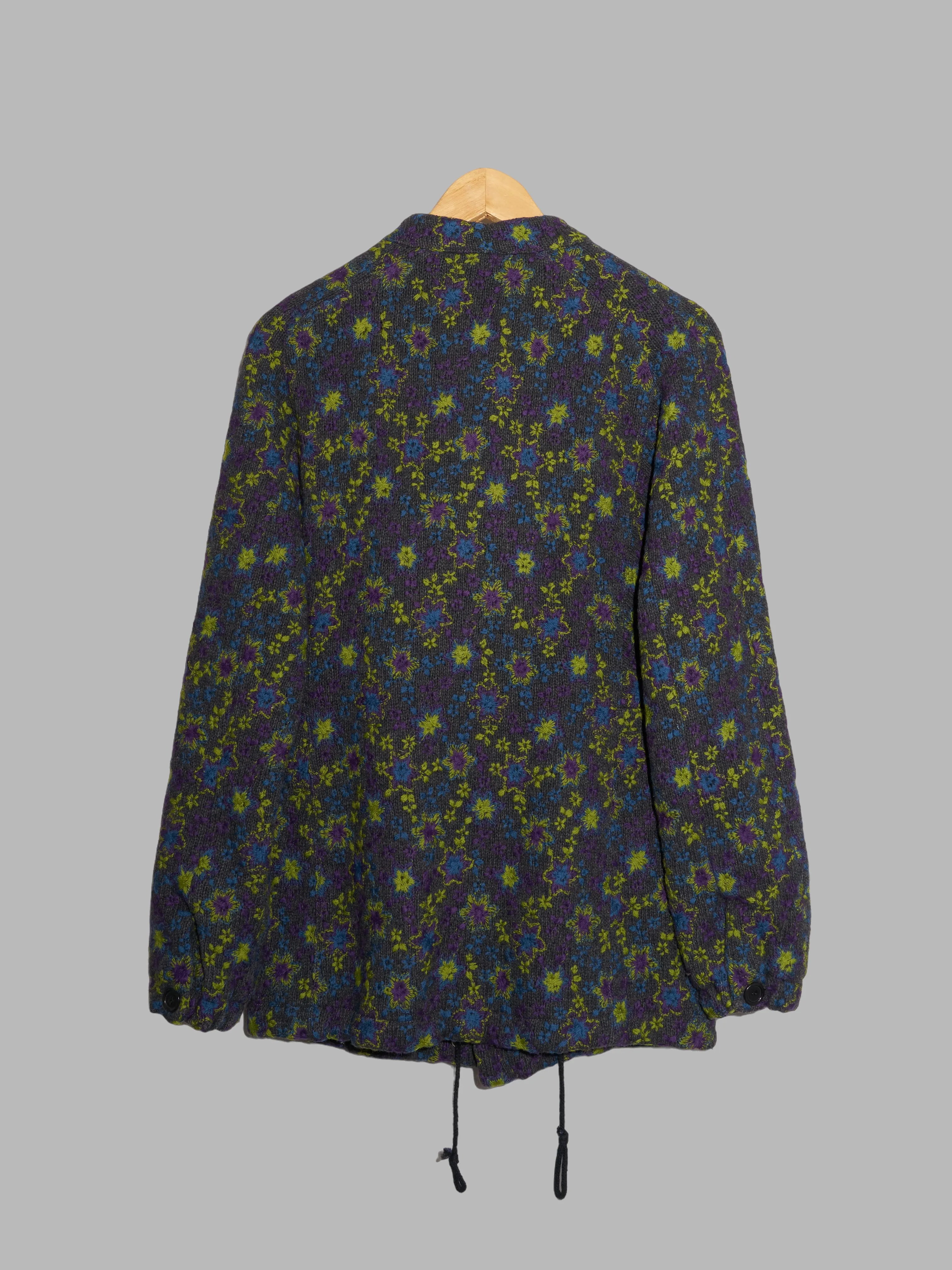 Dirk Bikkembergs winter 1996 grey wool knit floral embroidered jacket