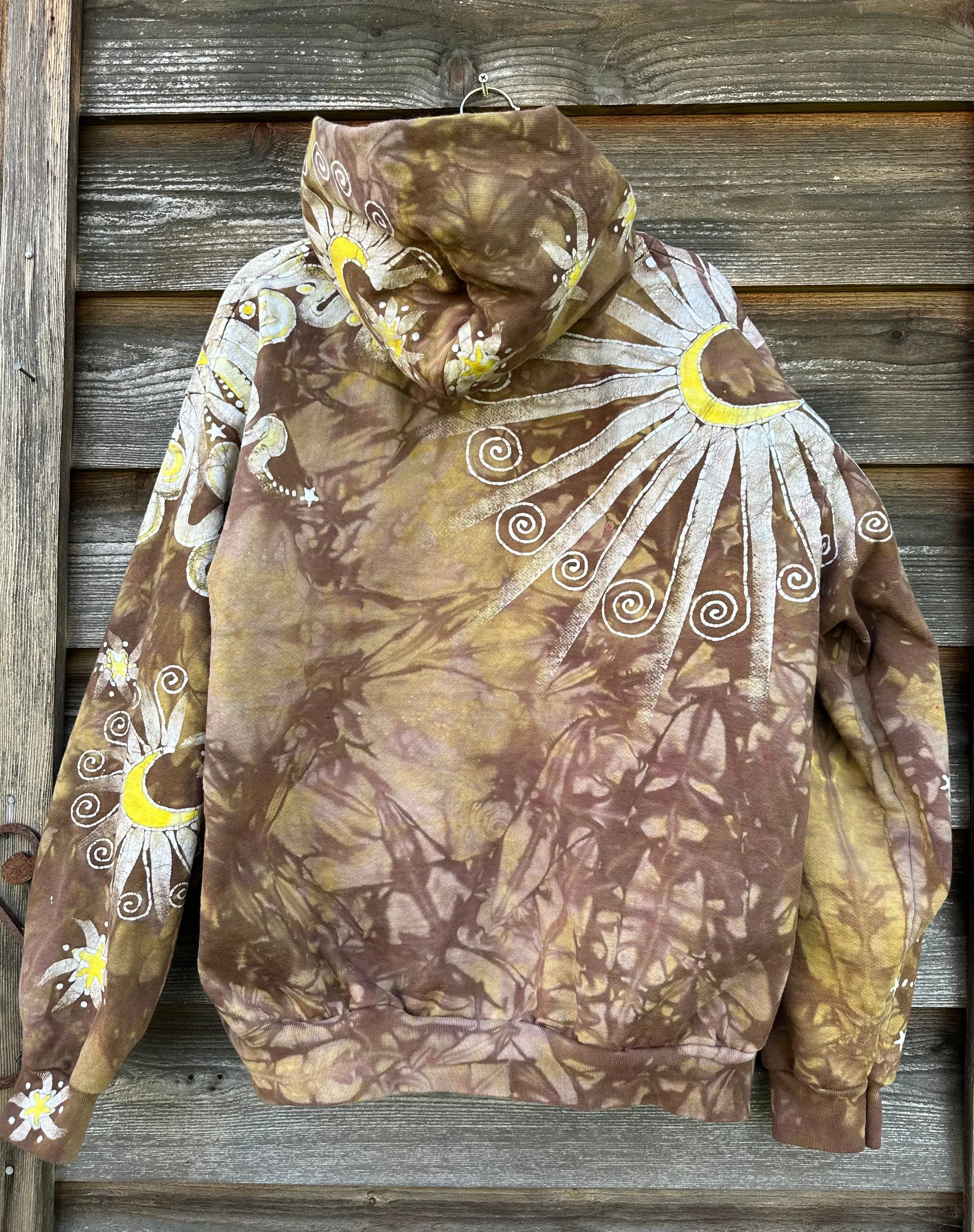 Driftwood Moonbeams Handcrafted Batik Zipper Hoodie - Unisex Size XL