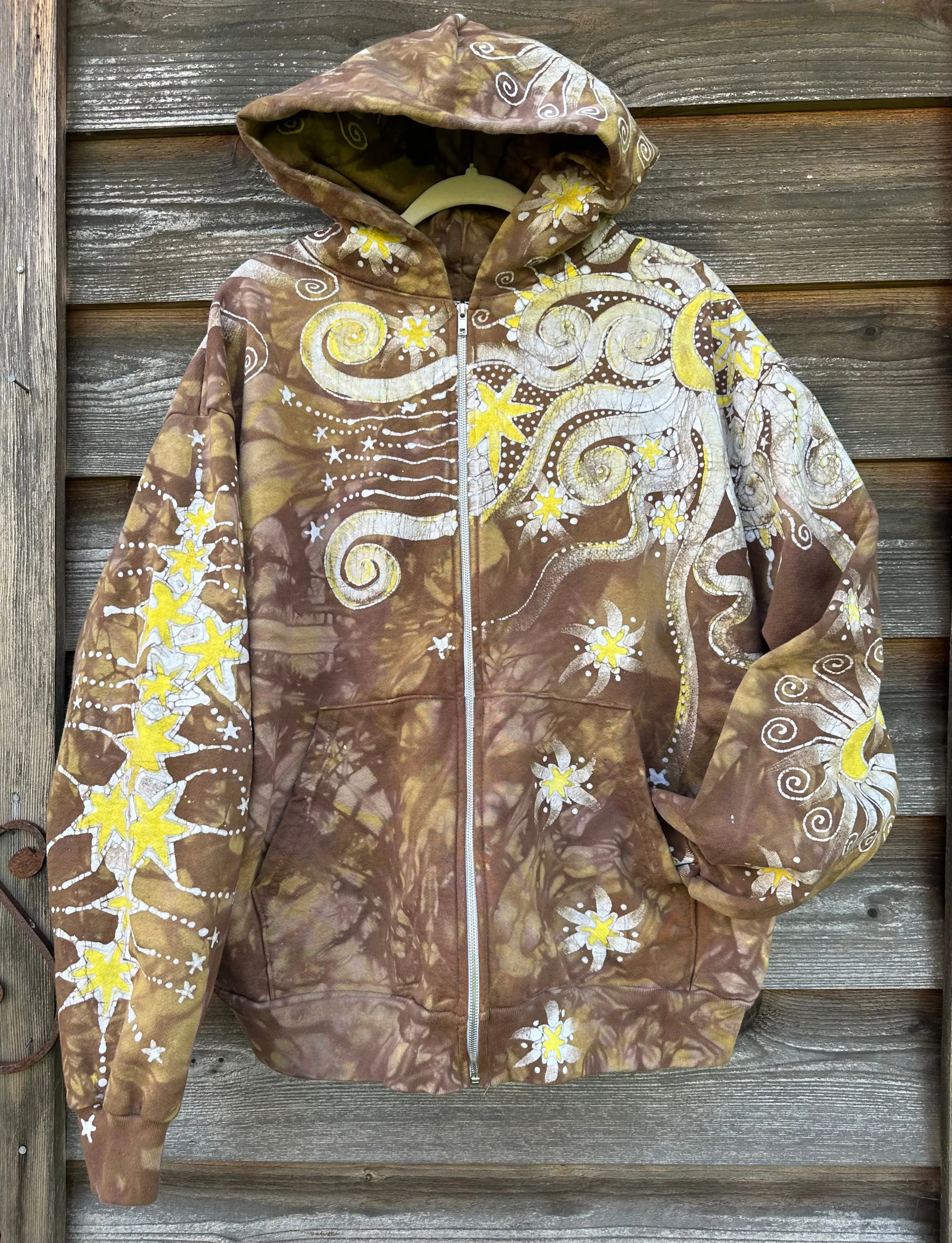 Driftwood Moonbeams Handcrafted Batik Zipper Hoodie - Unisex Size XL