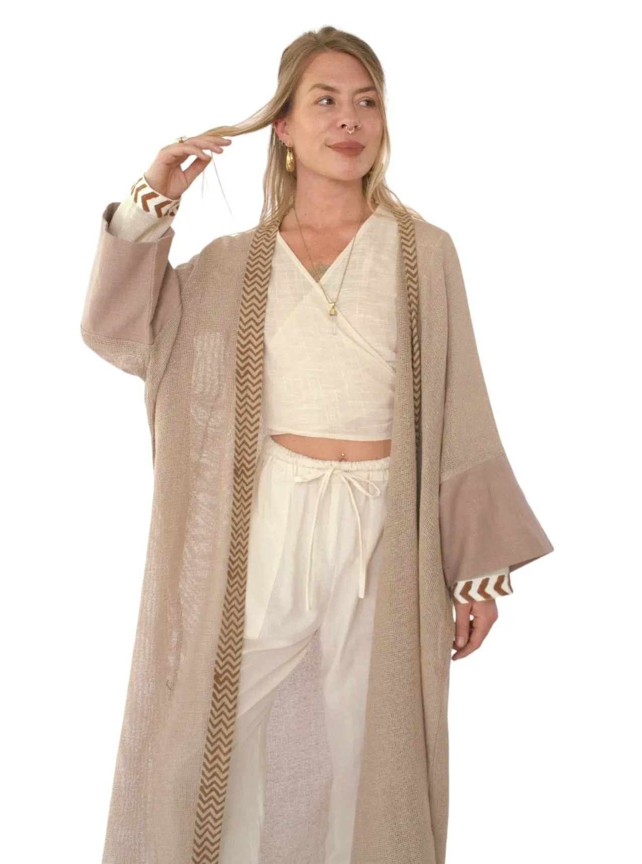 Dusty Rose Organic Cotton Mesh Long Kimono