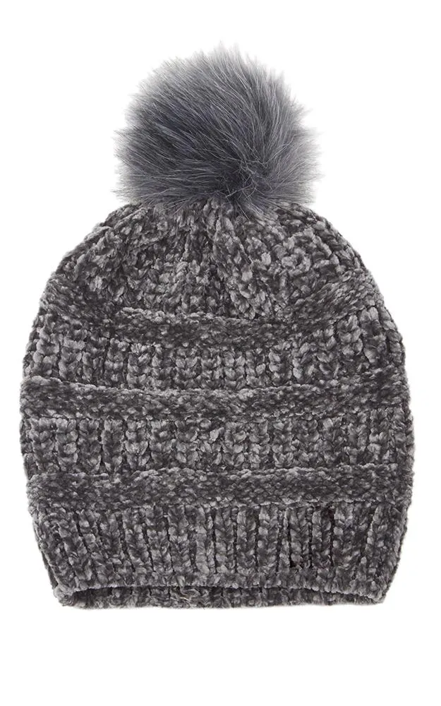 EAH9517 Chenille Beanie w/Pom Pom Hat