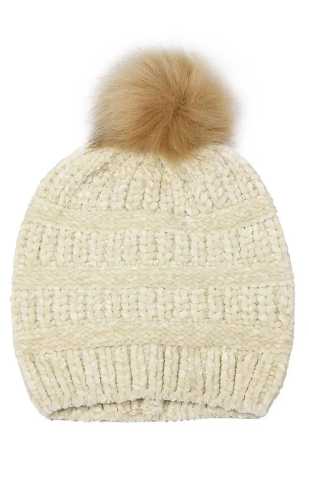 EAH9517 Chenille Beanie w/Pom Pom Hat