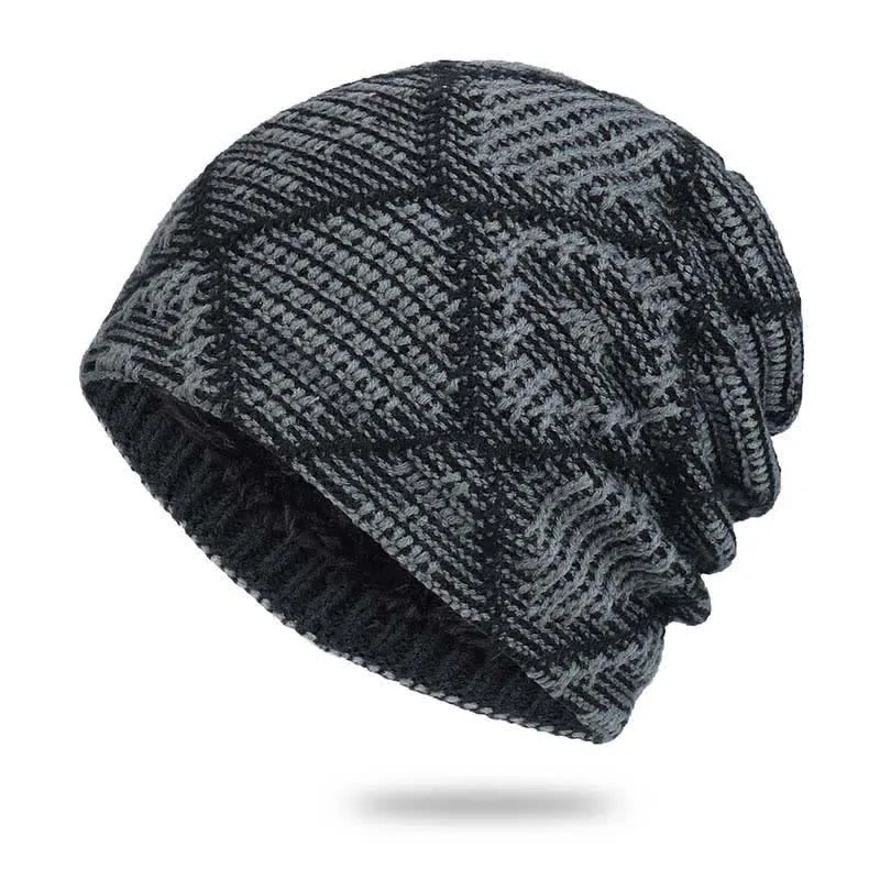 Elastic Skiing Plaid Pattern Beanie Knitted Hat