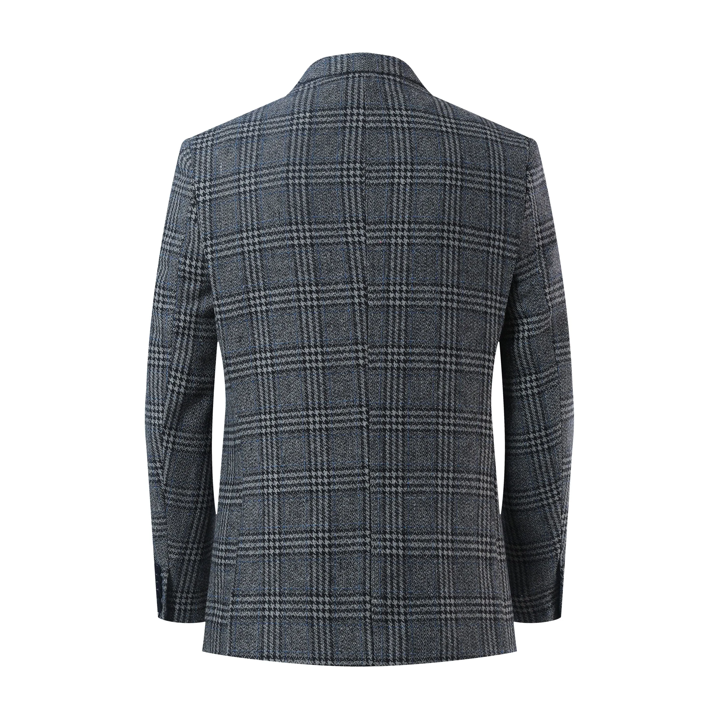 ELIE BALLEH Men's Grey Slim Fit Glen Plaid Wool Blazer