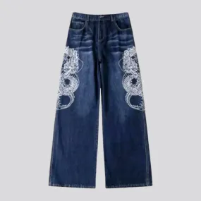 Embroidered baggy mid rise men's jeans