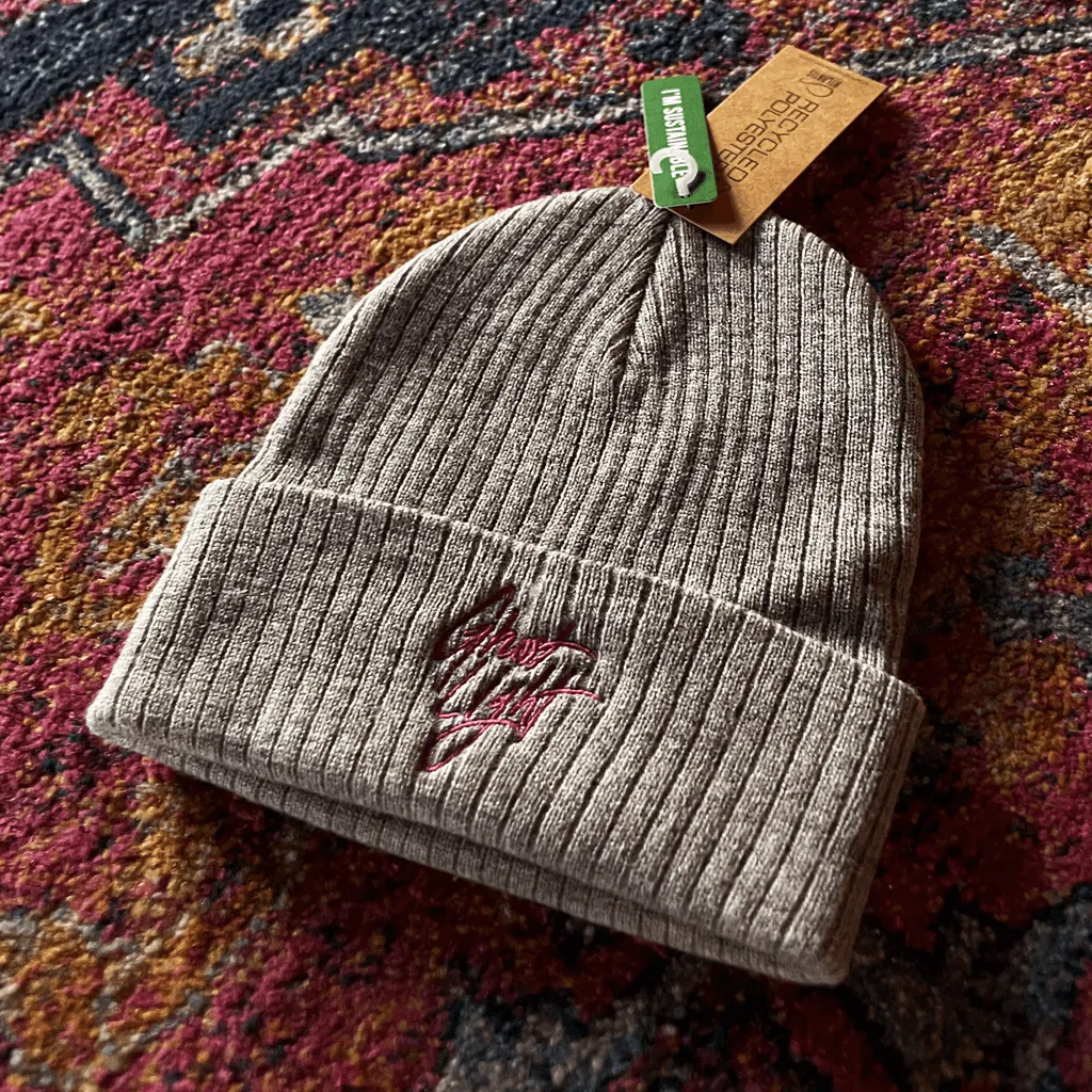 Embroidered Grey Beanie