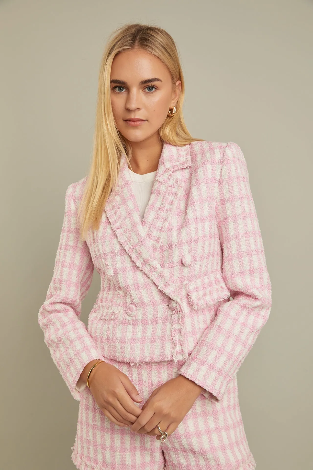 English Factory - Textured Checkered Double Breasted Blazer