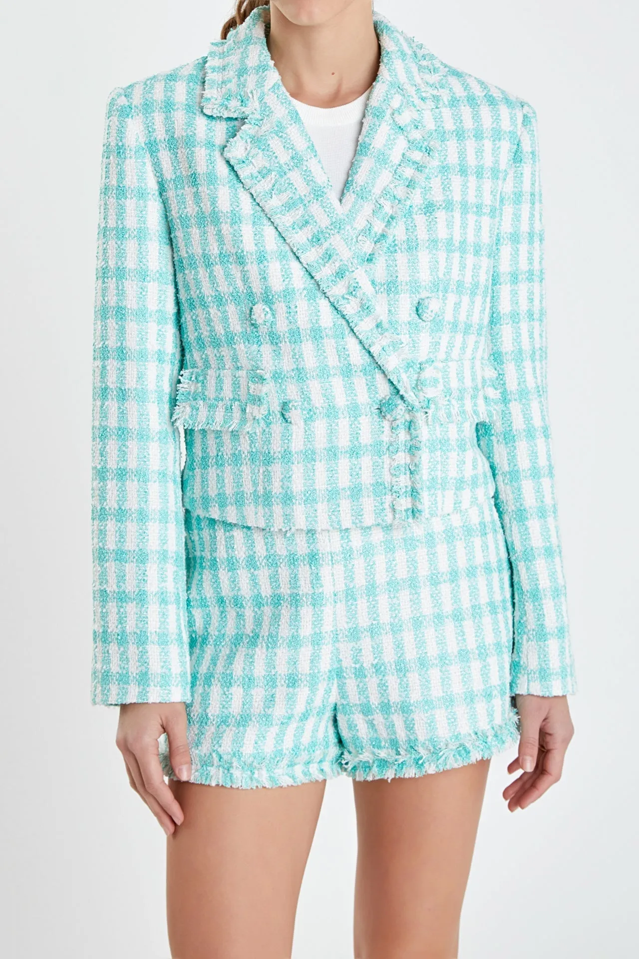 English Factory - Textured Checkered Double Breasted Blazer