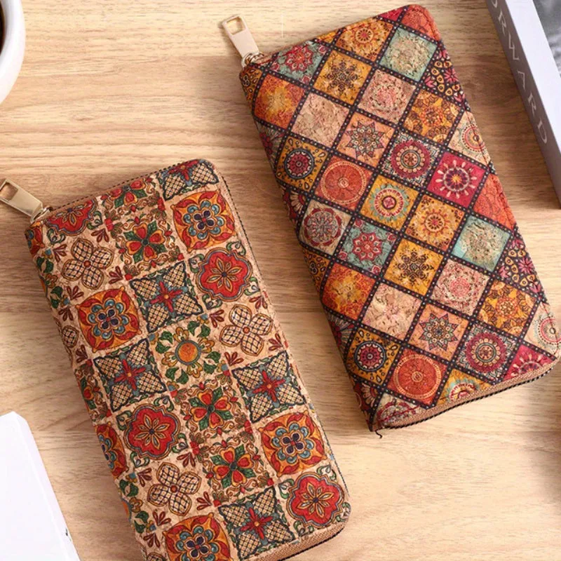 Ethnic Style Floral Graphic Long Wallet, Multi-card Holder Retro Zipper Coin Purse, Bohemian PU Leather Fashionable Clutch Purse For Women