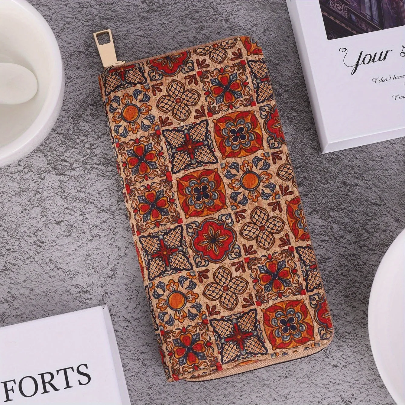 Ethnic Style Floral Graphic Long Wallet, Multi-card Holder Retro Zipper Coin Purse, Bohemian PU Leather Fashionable Clutch Purse For Women