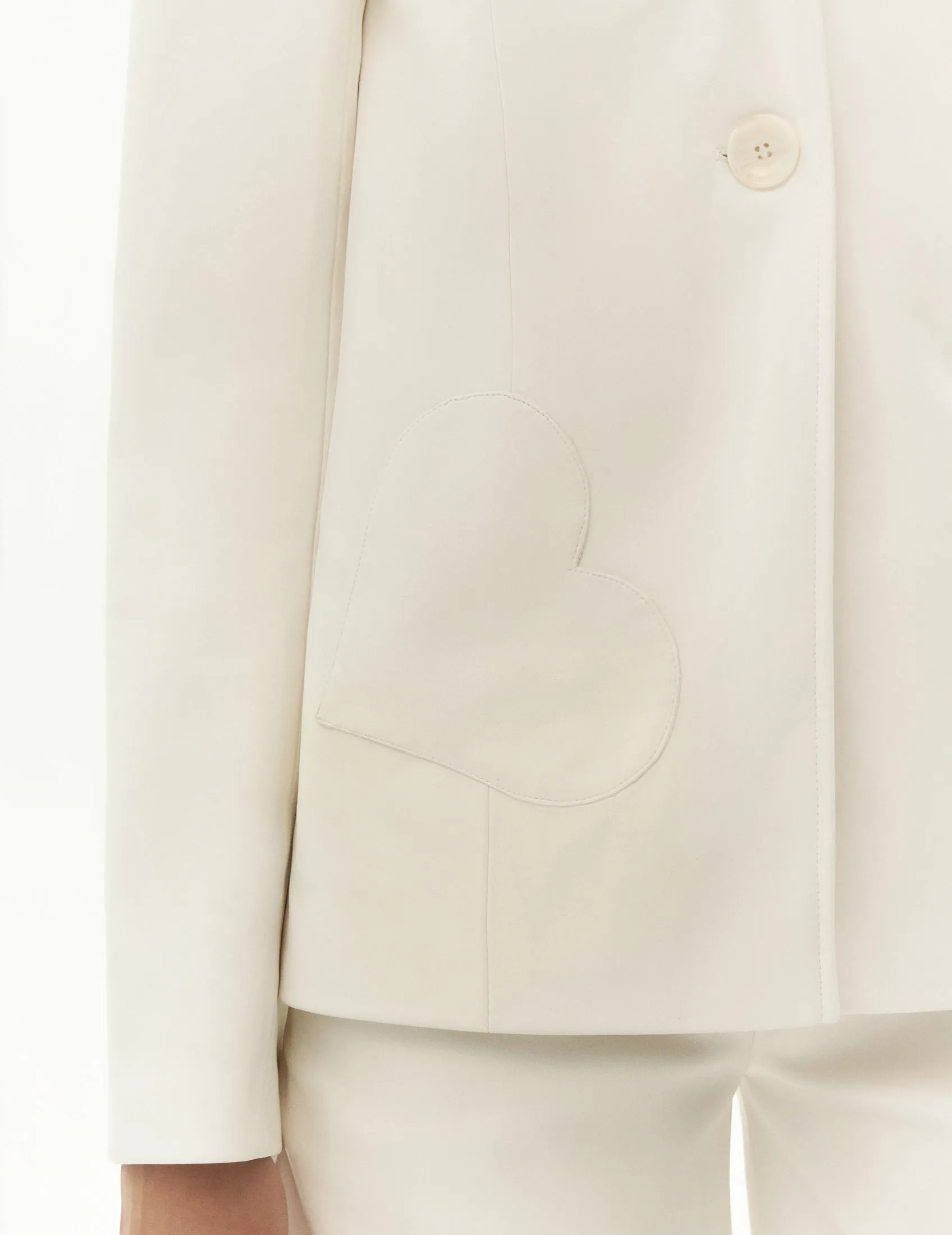 Faux Leather Blazer with Heart Detail — White