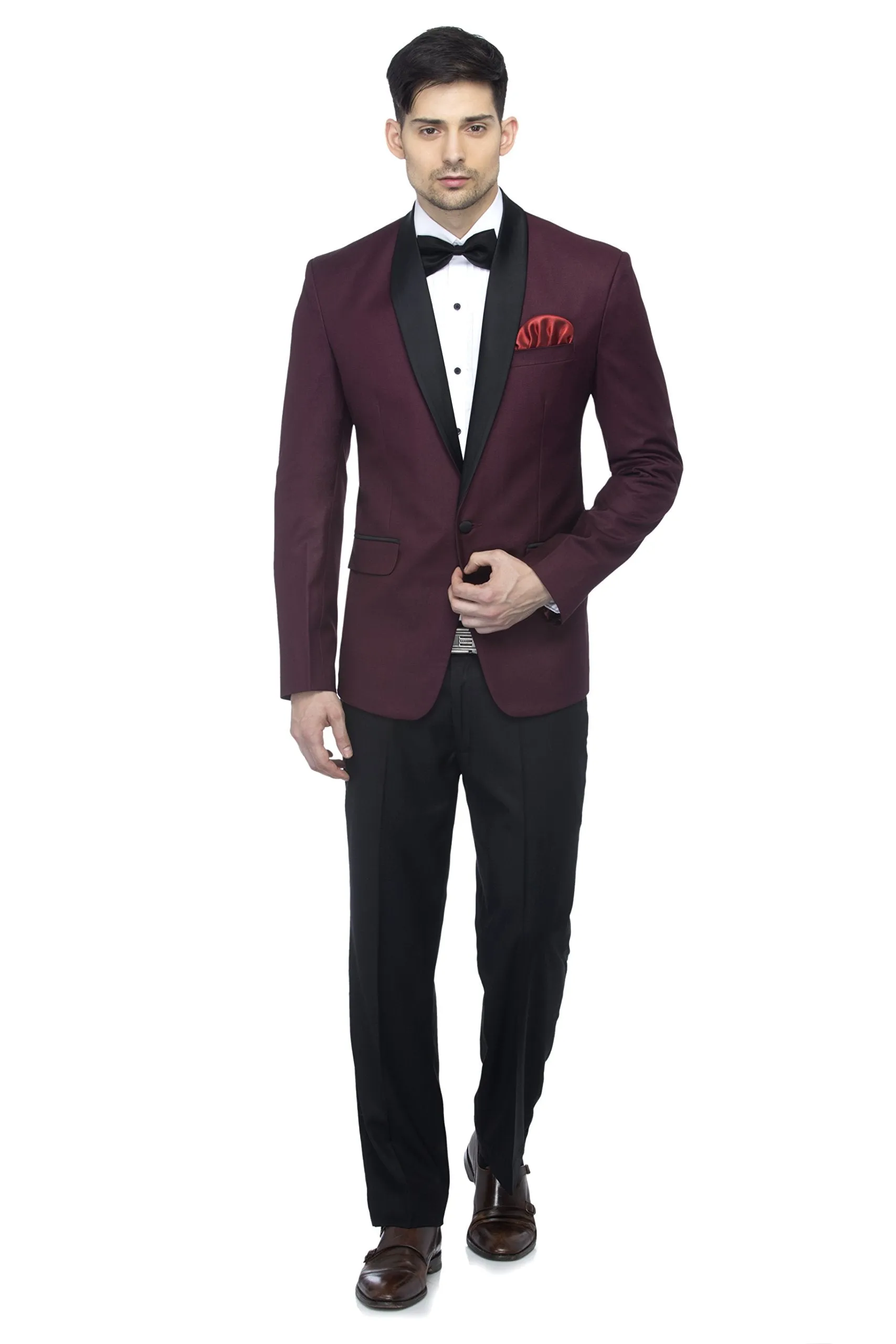 FAVOROSKI Designer Men's Slim Italian Fit Shawl Collar Single Breasted Tuxedo Suit Blazer, Wine (FBL161121-WINE-XL)