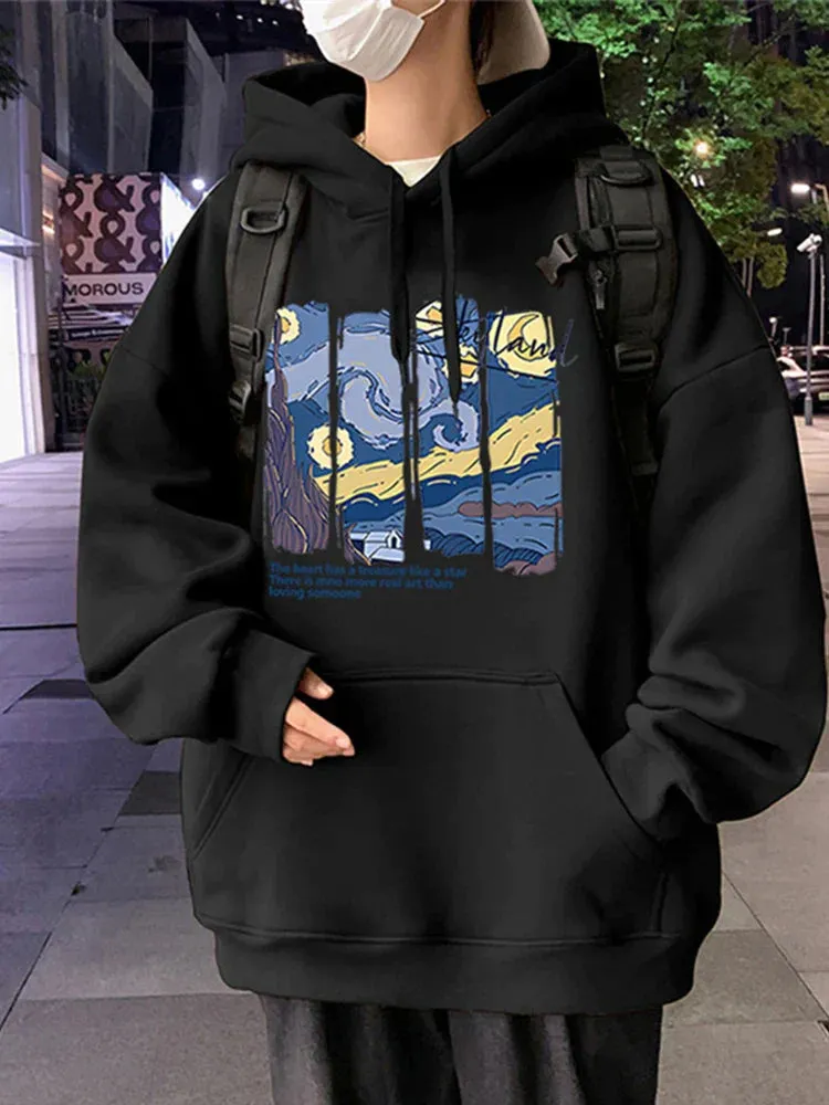 Flytonn-90s streetwear  Funny Oil Painting Graphic Printed Fleece Hoodies For Men Goth Vintage Hooded Sweatshirts Hombre Y2K Streetwear Pullover Hoodie