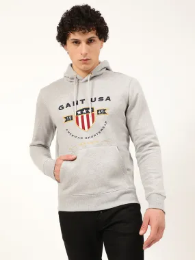 Gant Men Grey Printed Hooded Sweatshirt