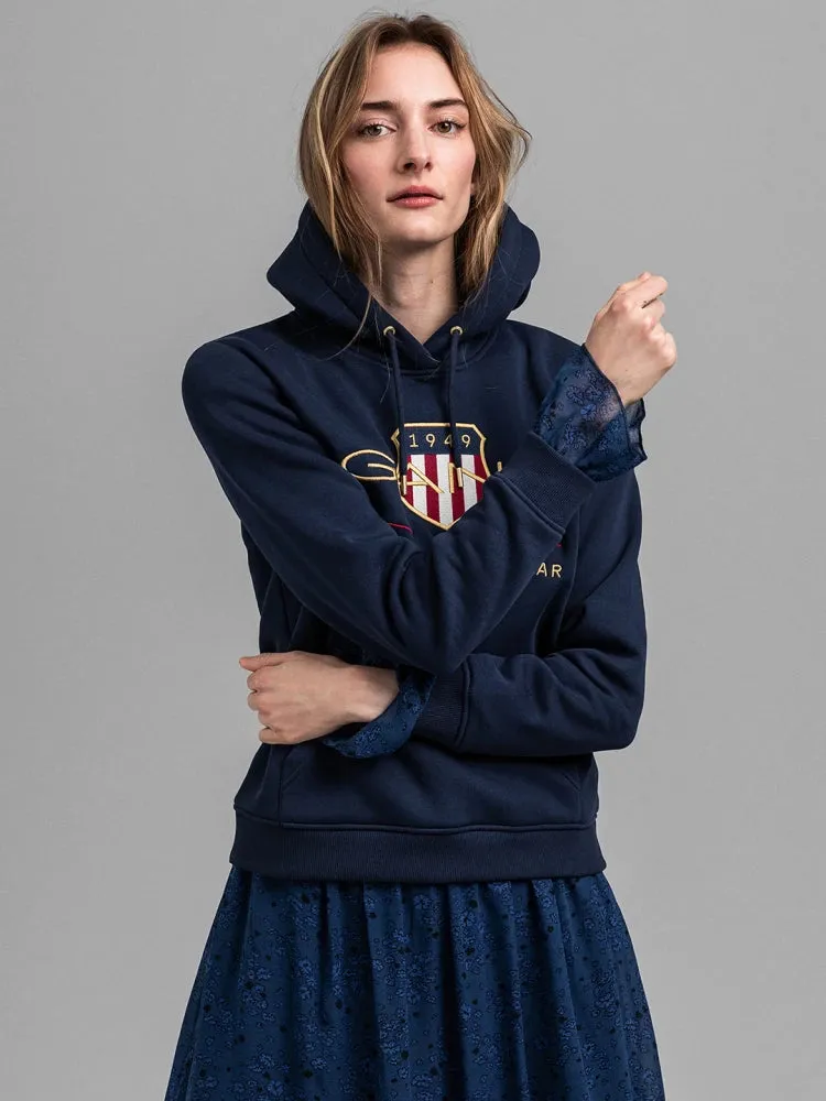 Gant Women Blue Embroidered Hooded Sweatshirt