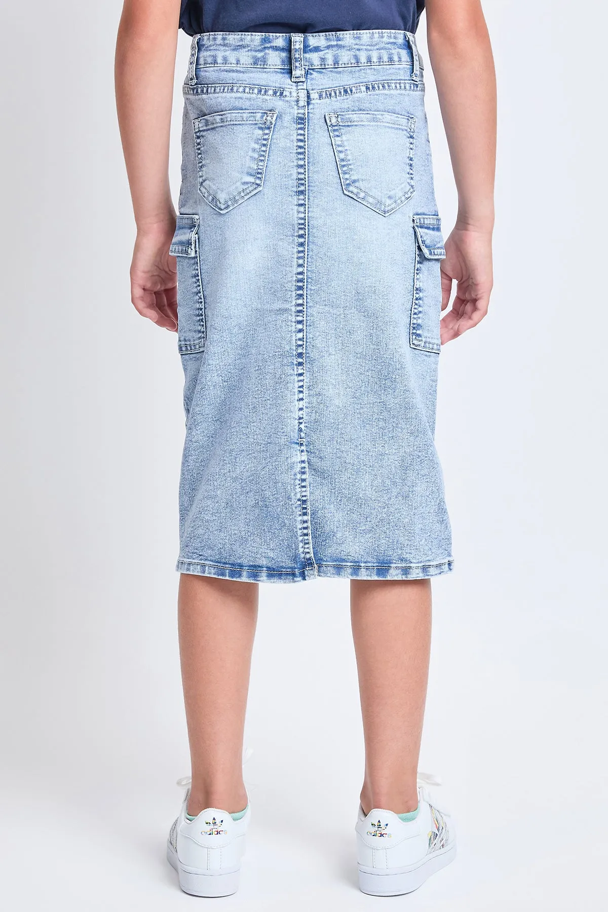 Girls Denim Long Cargo Clean Hem Skirt