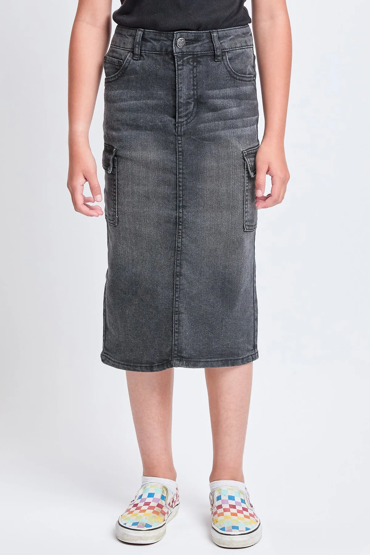 Girls Denim Long Cargo Clean Hem Skirt