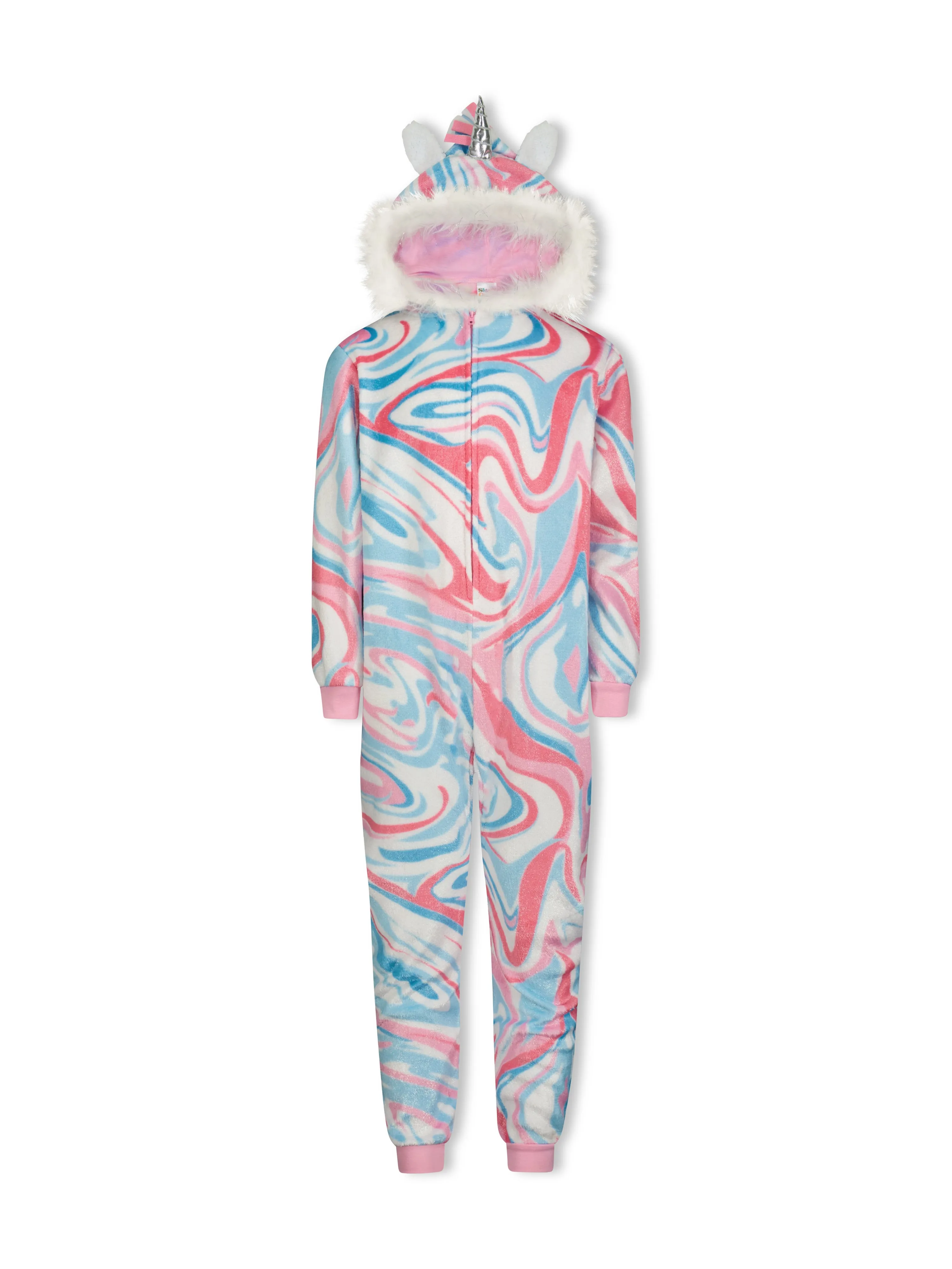 Girls Tie Dye Swirl Zip-Up Hooded Sleeper Pajama with Built Up 3D Character Hood