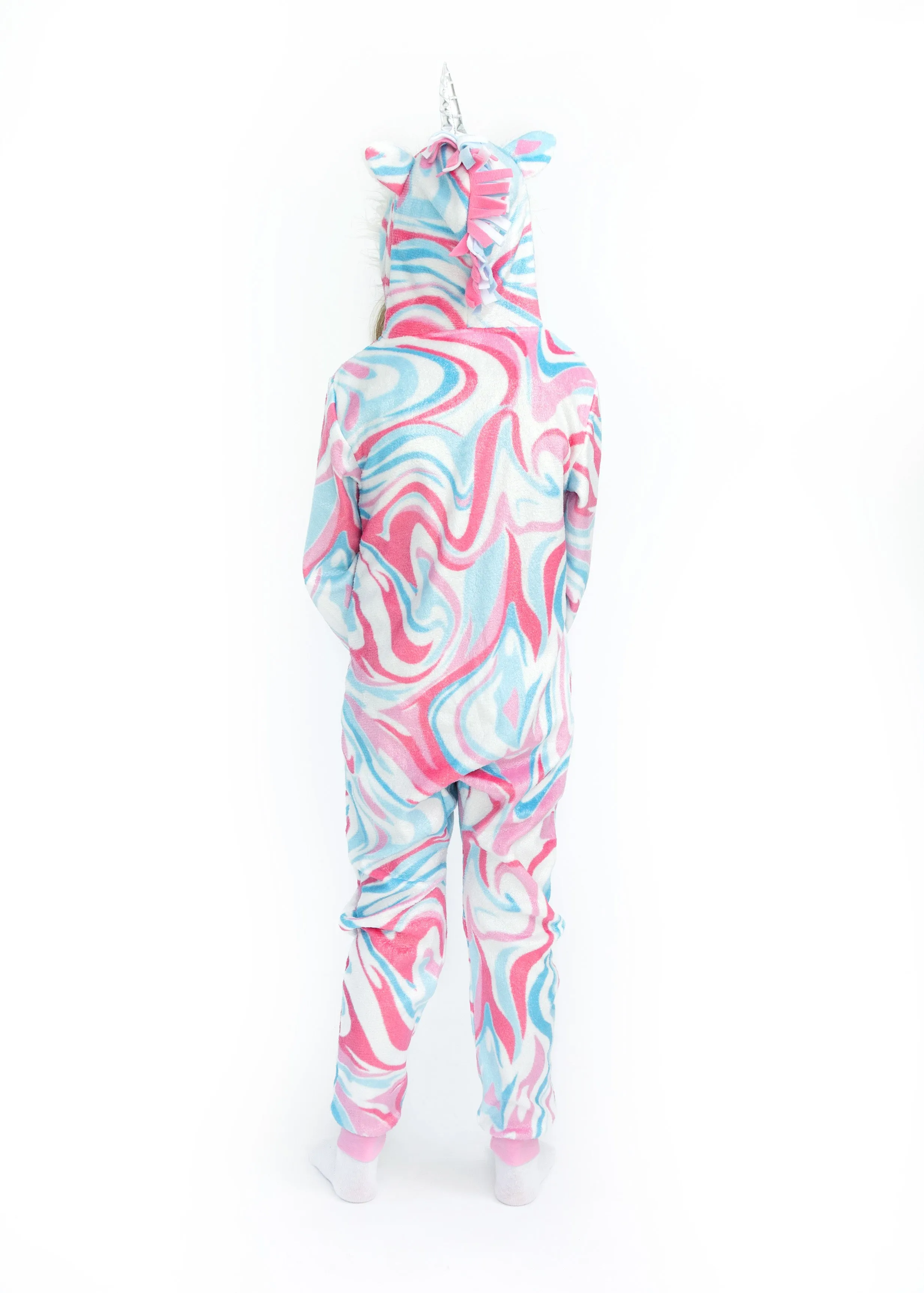 Girls Tie Dye Swirl Zip-Up Hooded Sleeper Pajama with Built Up 3D Character Hood