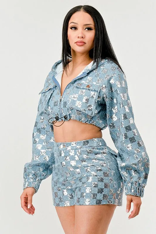 Glitz & Denim Sequin Hoodie Set