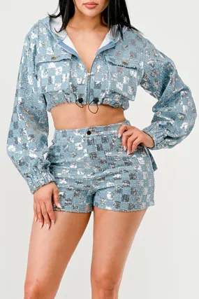 Glitz & Denim Sequin Hoodie Set