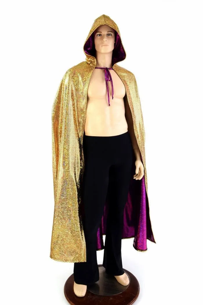 Gold & Fuchsia Reversible Hooded Cape