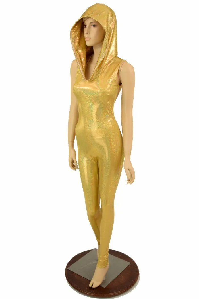 Gold Holographic Hooded Catsuit