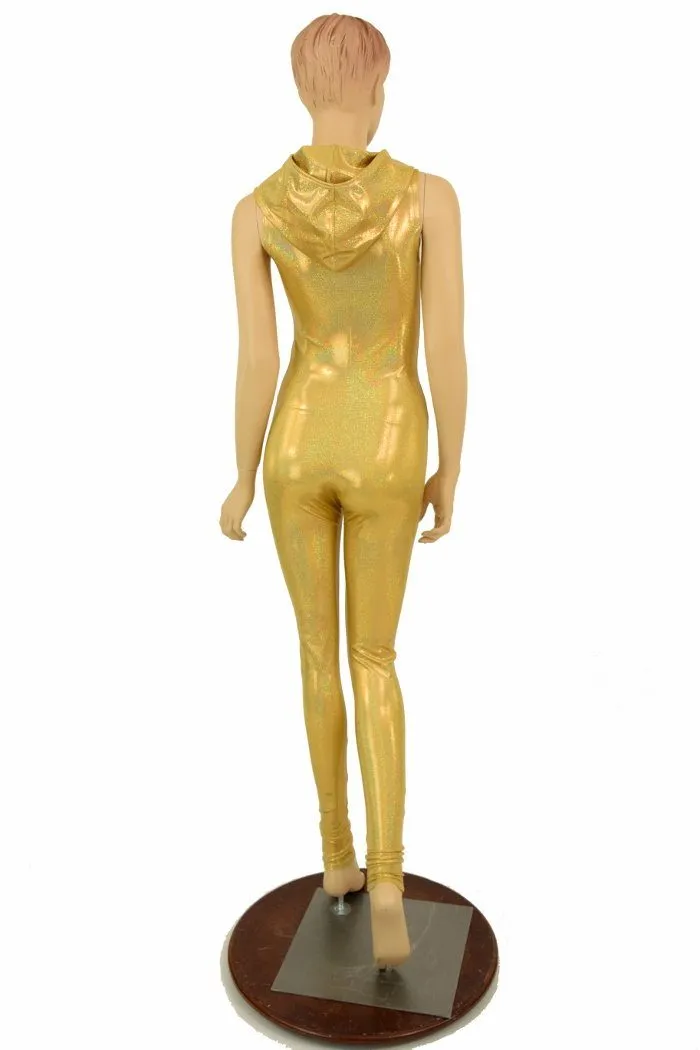 Gold Holographic Hooded Catsuit