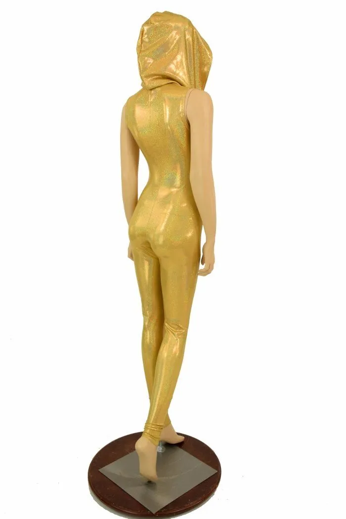 Gold Holographic Hooded Catsuit