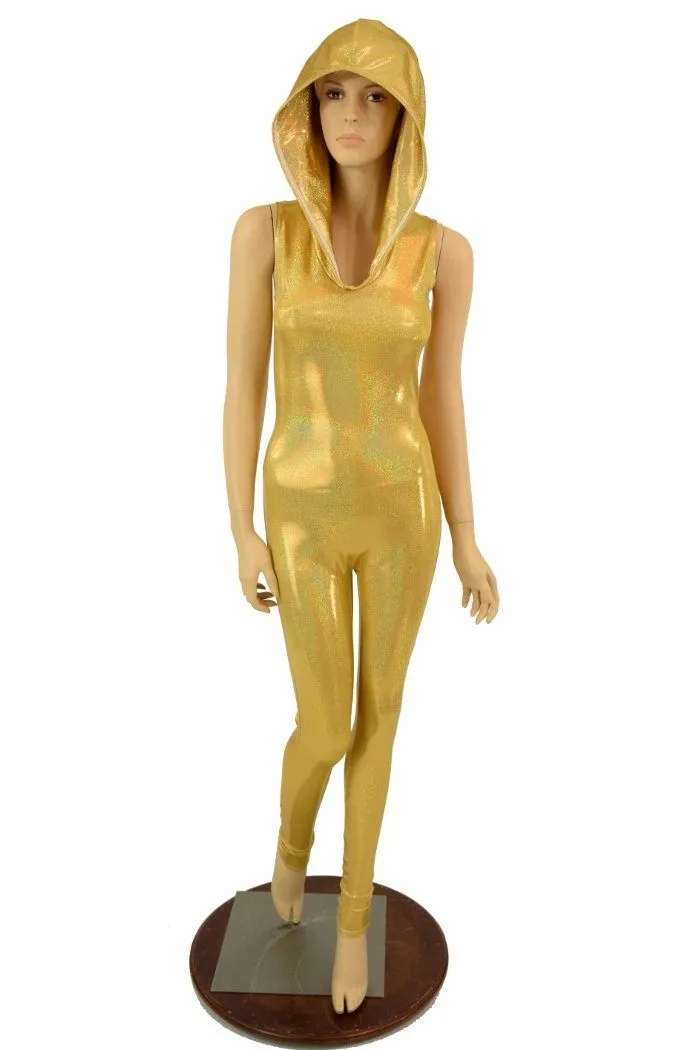 Gold Holographic Hooded Catsuit