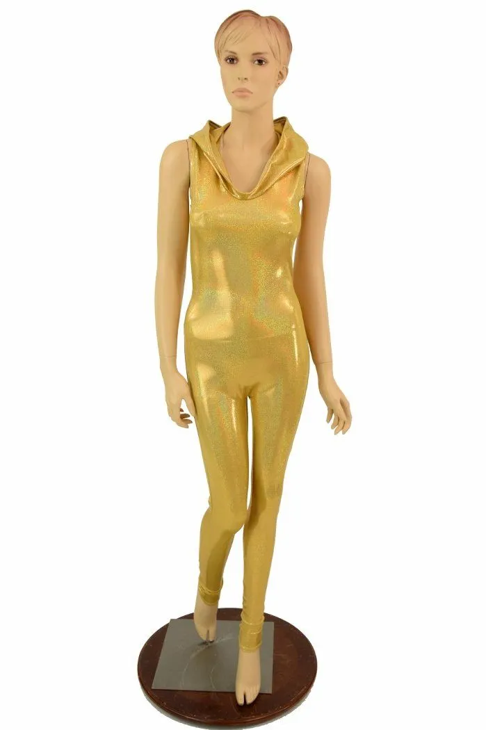 Gold Holographic Hooded Catsuit