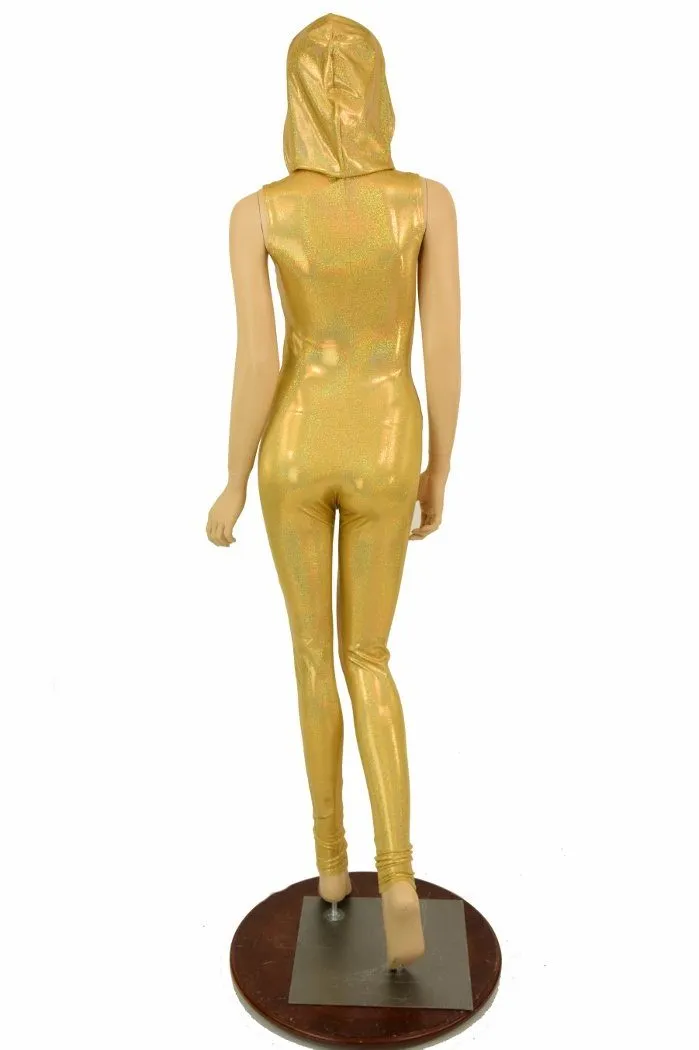 Gold Holographic Hooded Catsuit