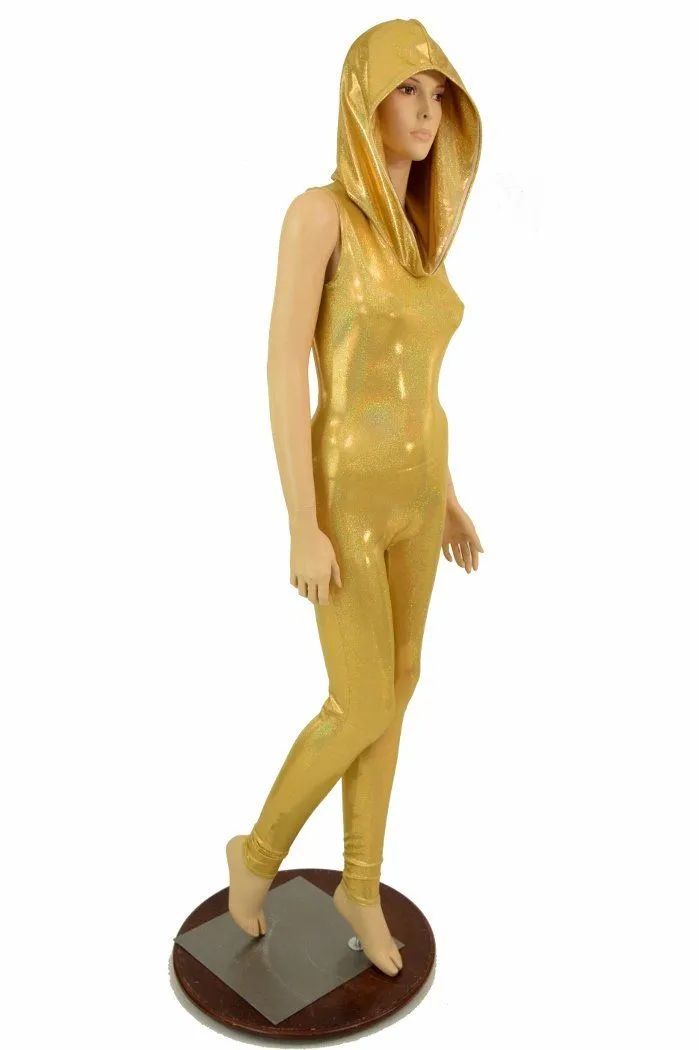 Gold Holographic Hooded Catsuit