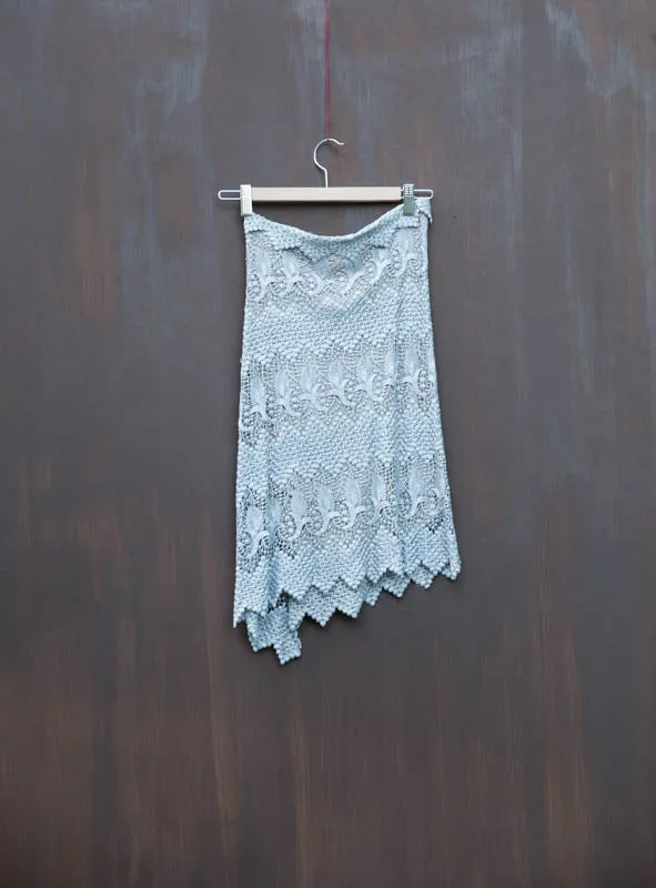 Gray Asymmetric Lace Skirt