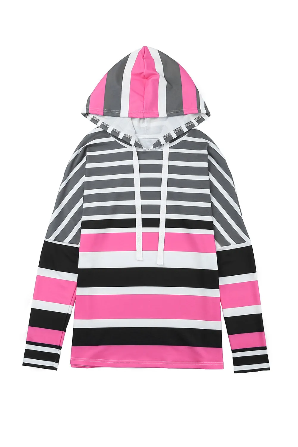 Green Striped Drawstring Long Sleeve Hoodie