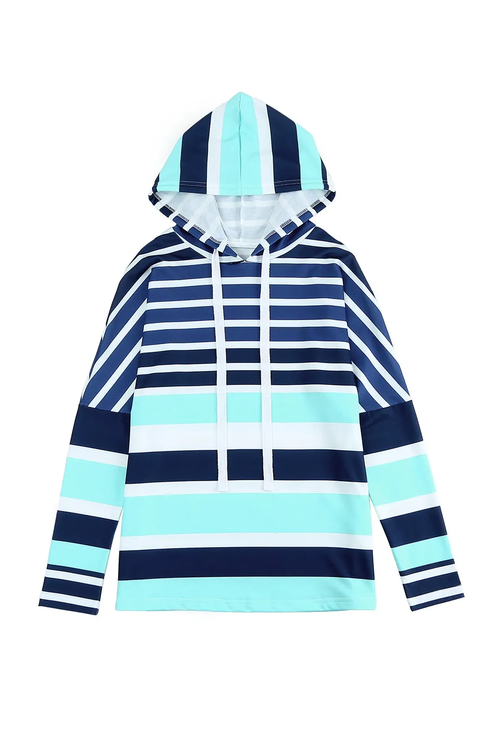 Green Striped Drawstring Long Sleeve Hoodie