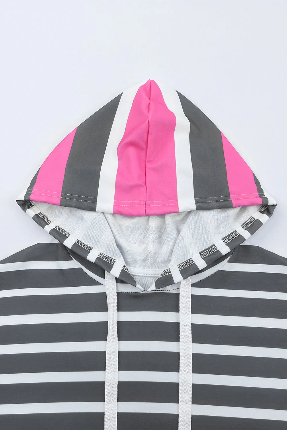 Green Striped Drawstring Long Sleeve Hoodie