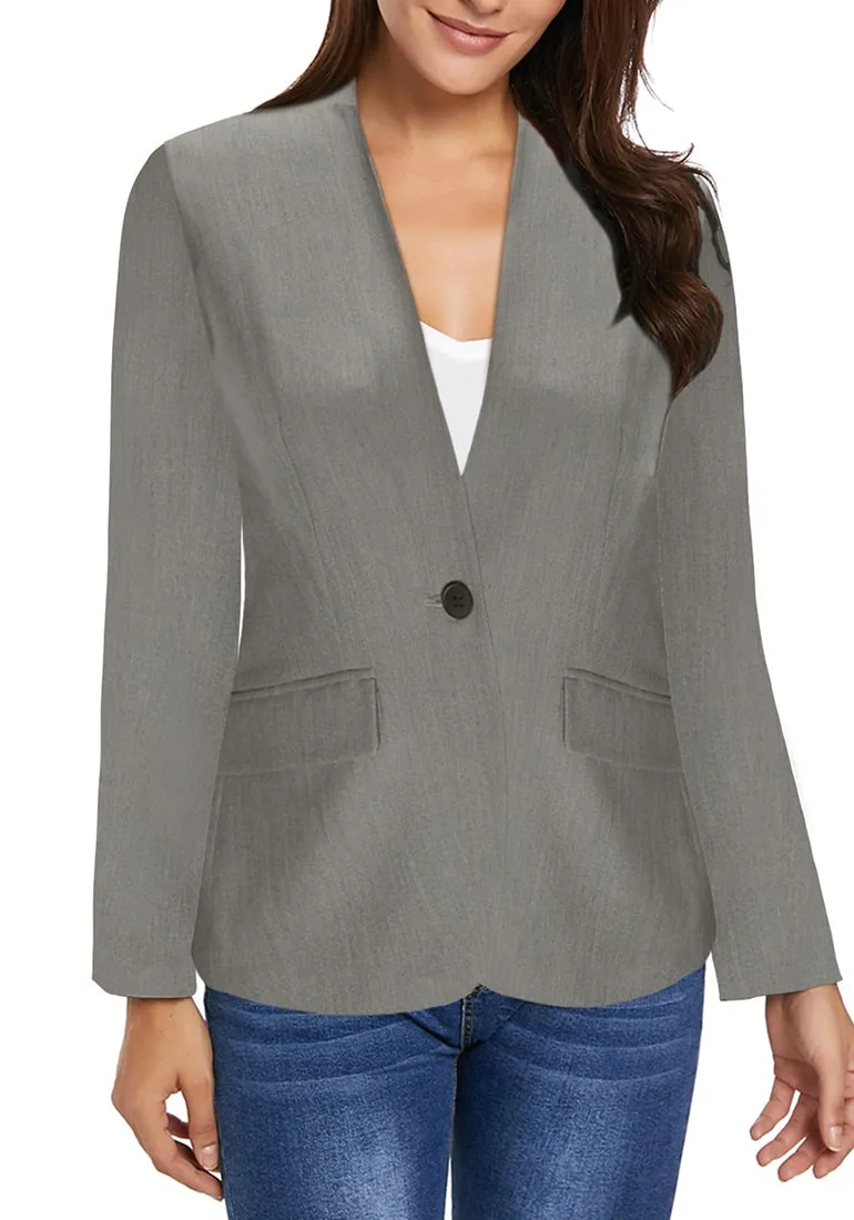 Grey V-Neckline Single Button Blazer