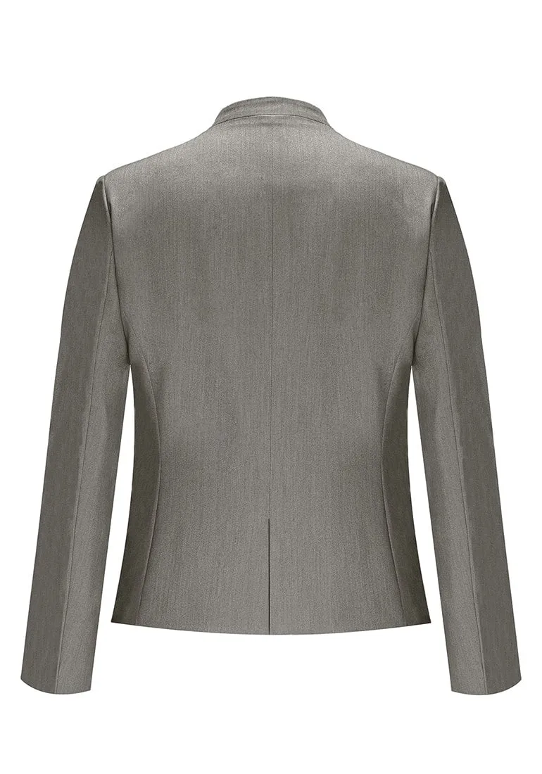 Grey V-Neckline Single Button Blazer