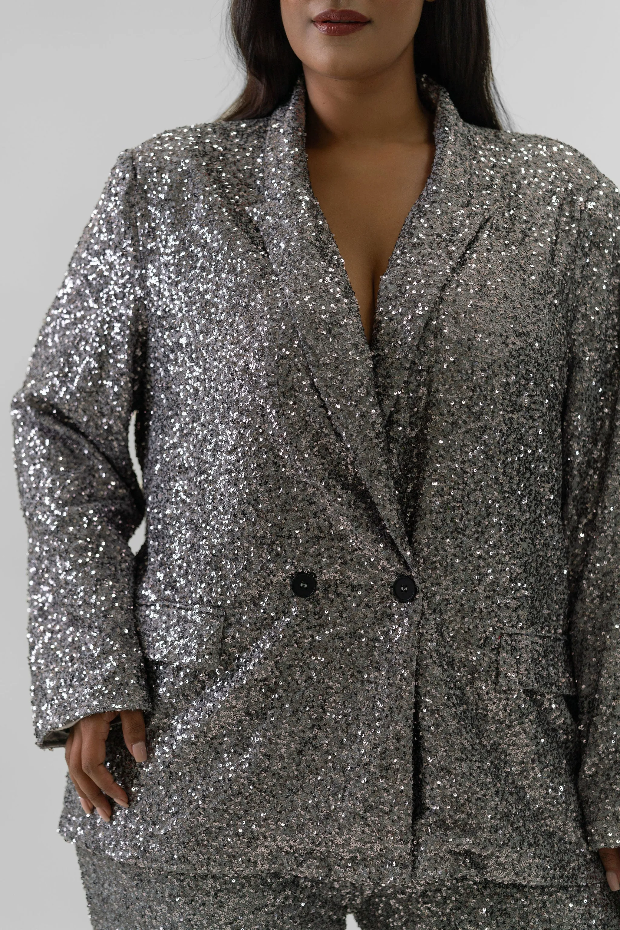 GUNMETAL SEQUIN 54 BLAZER