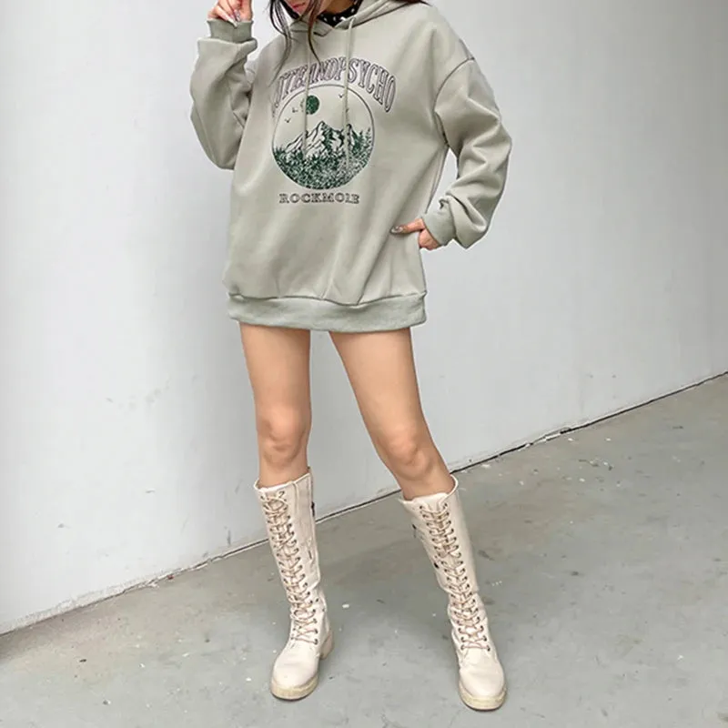 Harajuku Oversized Hoodie Women Printed Korean Fashion Y2K Graphic Sweatshirts Long Pullover Hooded Preppy Style