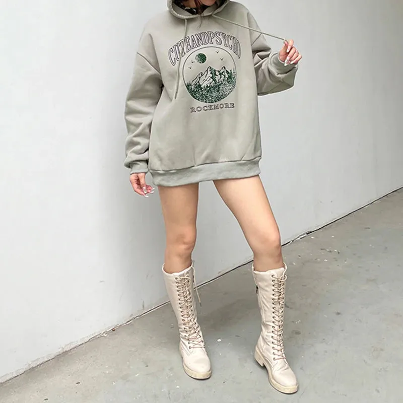 Harajuku Oversized Hoodie Women Printed Korean Fashion Y2K Graphic Sweatshirts Long Pullover Hooded Preppy Style