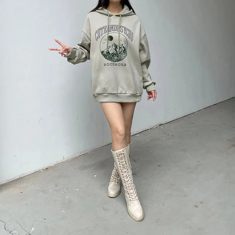 Harajuku Oversized Hoodie Women Printed Korean Fashion Y2K Graphic Sweatshirts Long Pullover Hooded Preppy Style