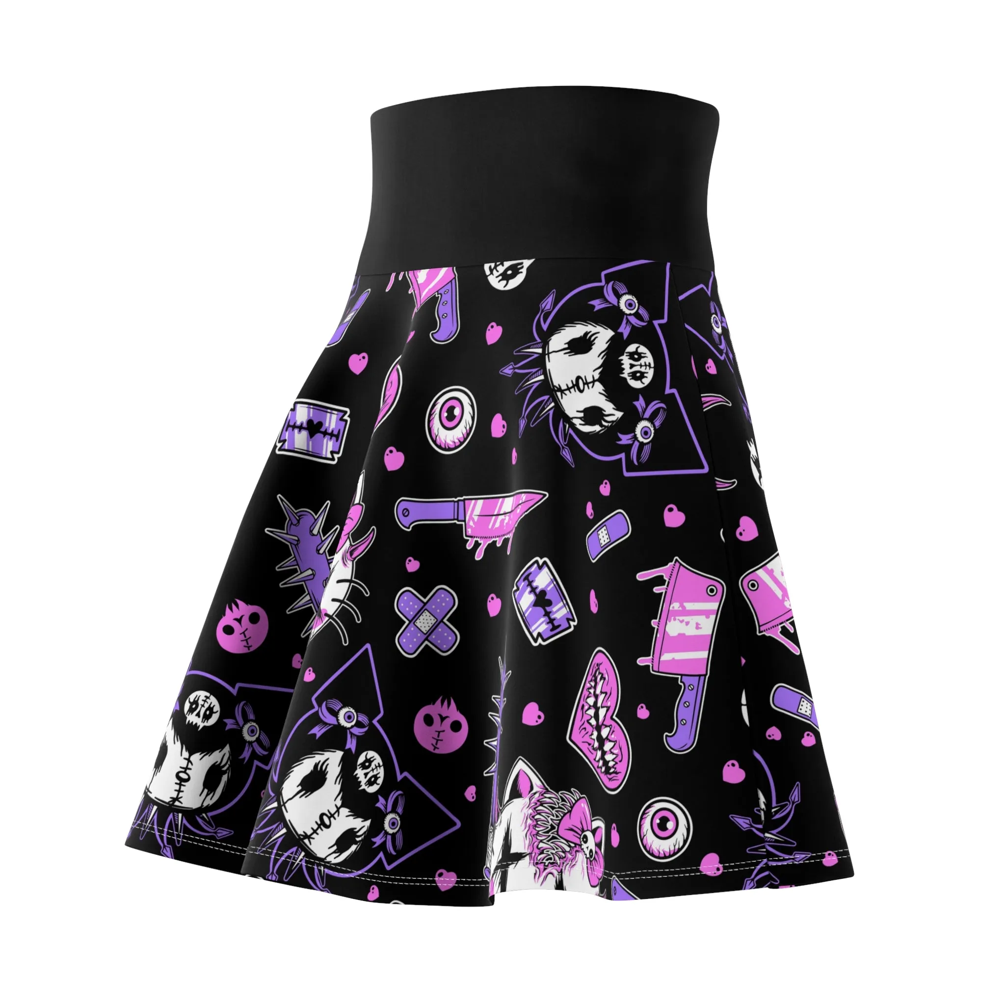 Hello Creepy Kitty Gang Skater Skirt