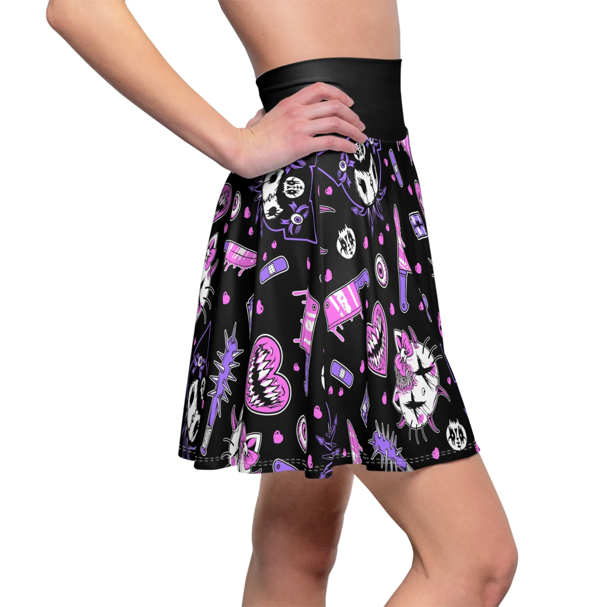 Hello Creepy Kitty Gang Skater Skirt