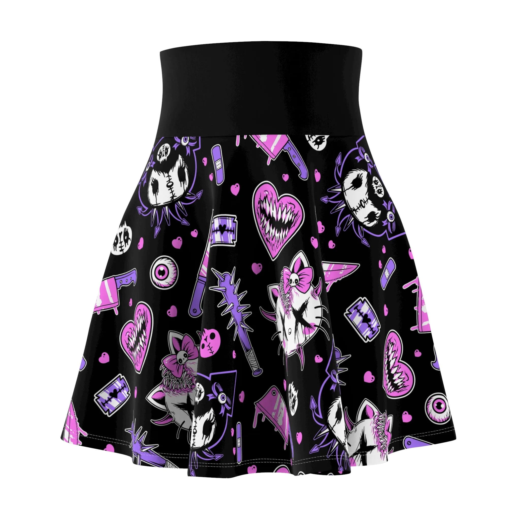 Hello Creepy Kitty Gang Skater Skirt