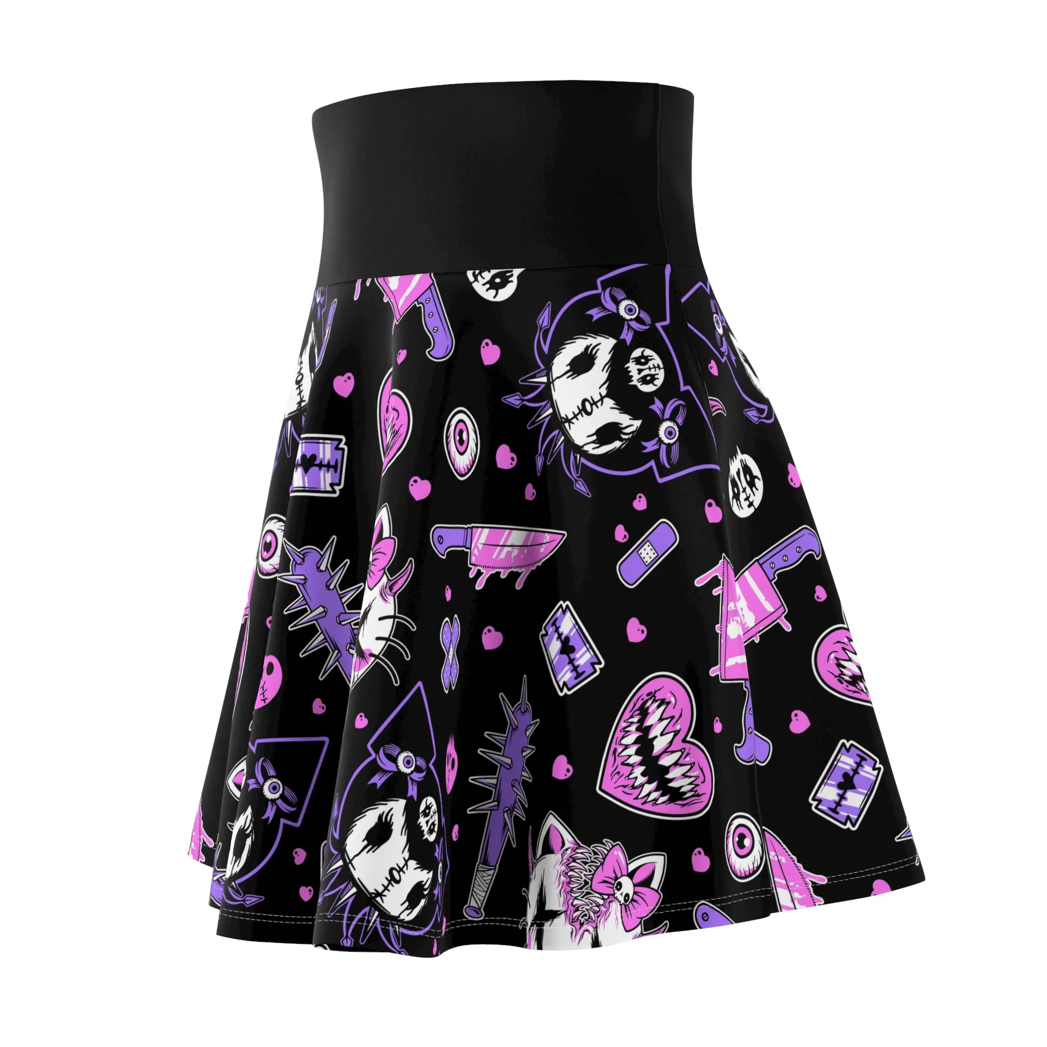 Hello Creepy Kitty Gang Skater Skirt