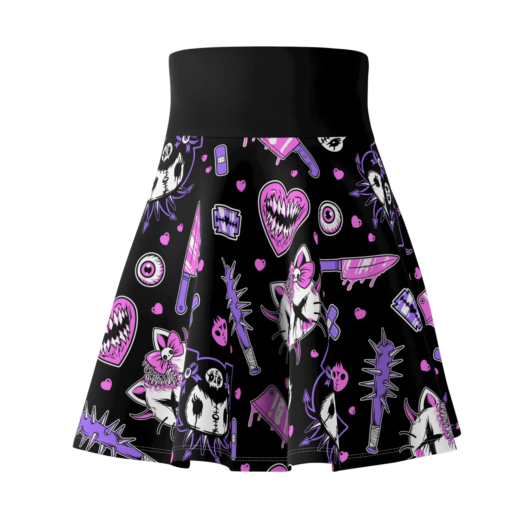 Hello Creepy Kitty Gang Skater Skirt